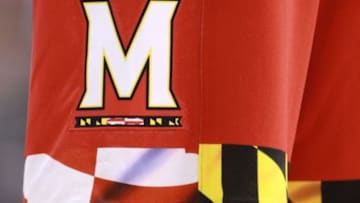 Mar 12, 2016; Indianapolis, IN, USA; A close up view of the Maryland Terrapins uniform shorts during a game against the Michigan State Spartans during the Big Ten Conference tournament at Bankers Life Fieldhouse. The Spartans won 64-61. Mandatory Credit: Brian Spurlock-USA TODAY Sports