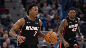 Miami Heat guard Kyle Lowry (7) dribbles the ball in the first half against the Indiana Pacers(Trevor Ruszkowski-USA TODAY Sports)