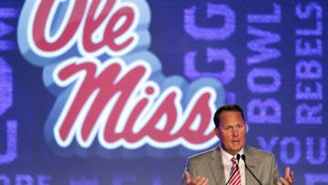 Jul 14, 2016; Hoover, AL, USA; Mississippi head coach Hugh Freeze speaks to media during SEC media day at Hyatt Regency Birmingham-The Wynfrey Hotel. Mandatory Credit: Butch Dill-USA TODAY Sports