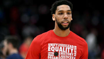 CHICAGO, ILLINOIS - FEBRUARY 06: Jahlil Okafor #8 of the New Orleans Pelicans is seen wearing a Nike Black History Month Pregame Legend Performance t-shirt before the game against the Chicago Bulls at United Center on February 06, 2019 in Chicago, Illinois. NOTE TO USER: User expressly acknowledges and agrees that, by downloading and or using this photograph, User is consenting to the terms and conditions of the Getty Images License Agreement. (Photo by Quinn Harris/Getty Images)