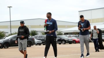 MEMPHIS, TN - OCTOBER 1: Jevon Carter #3 and Jaren Jackson Jr. #13 of the Memphis Grizzlies board the team plane on October 1, 2018 at Wilson Air Center in Memphis, Tennessee. NOTE TO USER: User expressly acknowledges and agrees that, by downloading and or using this photograph, User is consenting to the terms and conditions of the Getty Images License Agreement. Mandatory Copyright Notice: Copyright 2018 NBAE (Photo by Joe Murphy/NBAE via Getty Images)