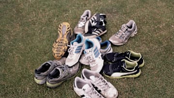 HENLEY-ON-THAMES, ENGLAND - JULY 05: A pile of rowers' shoes are seen in the boat tent area during the Henley Royal Regatta on July 5, 2013 in Henley-on-Thames, England. (Photo by Harry Engels/Getty Images)