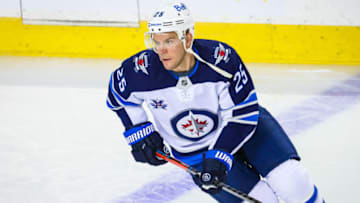 Mar 27, 2021; Calgary, Alberta, CAN; Winnipeg Jets center Paul Stastny (25) skates during the warmup period against the Calgary Flames at Scotiabank Saddledome. Mandatory Credit: Sergei Belski-USA TODAY Sports