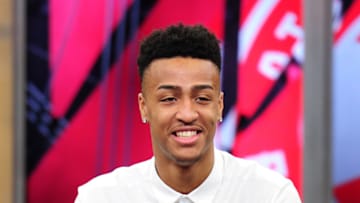 ATLANTA, GA - JUNE 26: The Atlanta Hawks introduces new draft picks John Collins, Tyler Dorsey, and Alpha Kaba during a Press Conference on June 26, 2017 at Fox Studios in Atlanta, Georgia. NOTE TO USER: User expressly acknowledges and agrees that, by downloading and/or using this Photograph, user is consenting to the terms and conditions of the Getty Images License Agreement. Mandatory Copyright Notice: Copyright 2017 NBAE (Photo by Scott Cunningham/NBAE via Getty Images)