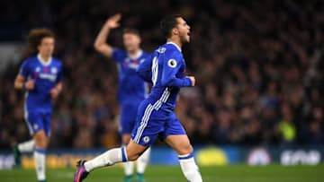 LONDON, ENGLAND - NOVEMBER 05: Eden Hazard of Chelsea celebrates scoring his sides first goal during the Premier League match between Chelsea and Everton at Stamford Bridge on November 5, 2016 in London, England. (Photo by Darren Walsh/Chelsea FC via Getty Images)