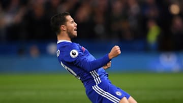 LONDON, ENGLAND - NOVEMBER 05: Eden Hazard of Chelsea celebrates scoring his sides first goal during the Premier League match between Chelsea and Everton at Stamford Bridge on November 5, 2016 in London, England. (Photo by Darren Walsh/Chelsea FC via Getty Images)