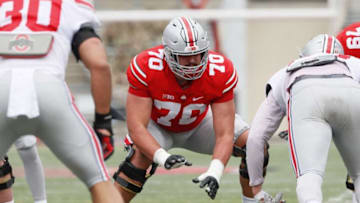 Team Buckeye offensive guard Josh Fryar (70) blocks during the Ohio State Buckeyes football spring game at Ohio Stadium in Columbus on Saturday, April 17, 2021.Ohio State Football Spring Game