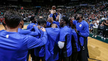 HONOLULU, HI - OCTOBER 4: LA Clippers gather before the preseason game against the Toronto Raptors on October 4. 2017 at the Stan Sheriff Center in Honolulu, Hawaii. NOTE TO USER: User expressly acknowledges and agrees that, by downloading and/or using this Photograph, user is consenting to the terms and conditions of the Getty Images License Agreement. Mandatory Copyright Notice: Copyright 2017 NBAE (Photo by Jay Metzger/NBAE via Getty Images)