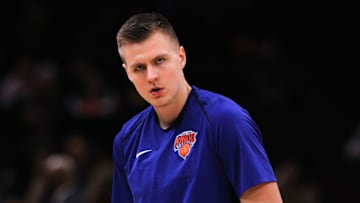 CHICAGO, IL - DECEMBER 09: Kristaps Porzingis #6 of the New York Knicks warms up before the game against the Chicago Bulls at the United Center on December 9, 2017 in Chicago, Illinois. (Photo by Dylan Buell/Getty Images)