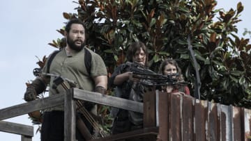 Cooper Andrews as Jerry, Norman Reedus as Daryl Dixon, Lauren Cohan as Maggie Rhee - The Walking Dead _ Season 11, Episode 9 - Photo Credit: Josh Stringer/AMC
