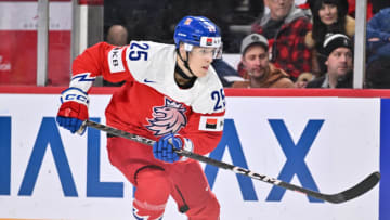 HALIFAX, CANADA - JANUARY 02: Jiri Kulich #25 of Team Czech Republic skates against Team Switzerland during the second period in the quarterfinals of the 2023 IIHF World Junior Championship at Scotiabank Centre on January 2, 2023 in Halifax, Nova Scotia, Canada. Team Czech Republic defeated Team Switzerland 9-1. (Photo by Minas Panagiotakis/Getty Images)