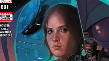 Excerpt of cover to Star Wars: Rogue One Adaptation #1; art by Phil Noto, image courtesy of Marvel.