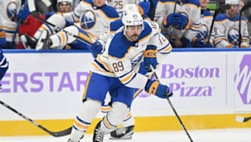 Nov 4, 2023; Toronto, Ontario, CAN; Buffalo Sabres forward Alex Tuch (89) skates with the puck against the Toronto Maple Leafs in the second period at Scotiabank Arena. Mandatory Credit: Dan Hamilton-USA TODAY Sports