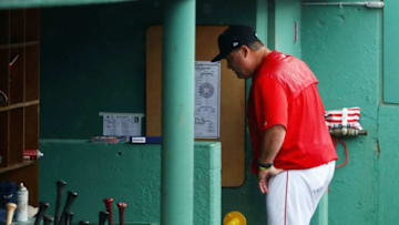 BOSTON, MA - OCTOBER 09: Manager John Farrell of the Boston Red Sox walks through the dugout after being ejected from game four of the American League Division Series against the Houston Astros at Fenway Park on October 9, 2017 in Boston, Massachusetts. (Photo by Maddie Meyer/Getty Images)
