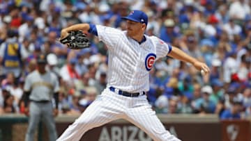 CHICAGO, IL - JULY 09: Mike Montgomery #38 of the Chicago Cubs pitches in the 1st inning after starter Jon Lester was chased form the game by the Pittsburgh Pirates at Wrigley Field on July 9, 2017 in Chicago, Illinois. (Photo by Jonathan Daniel/Getty Images)