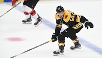 BOSTON, MA - OCTOBER 13: Sean Kurlay #52 of the Boston Bruins skates against the New Jersey Devils at the TD Garden on October 13, 2019 in Boston, Massachusetts. (Photo by Steve Babineau/NHLI via Getty Images)