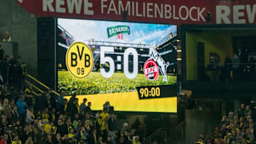 DORTMUND, GERMANY - SEPTEMBER 17: The scoreboard after the final whistle during the Bundesliga match between Borussia Dortmund and 1. FC Koeln at the Signal Iduna Park on September 17, 2017 in Dortmund, Germany. (Photo by Alexandre Simoes/Borussia Dortmund/Getty Images)