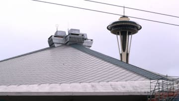 SEATTLE, WASHINGTON - JULY 23: A general view of Climate Change Arena as it undergoes construction to prepare for the 2021 NHL season on July 23, 2020 in Seattle, Washington. The NHL revealed today the name for Seattle's new hockey team, the Seattle Kraken. (Photo by Abbie Parr/Getty Images)