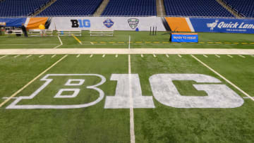 DETROIT, MI - DECEMBER 28: A detailed view of the Big Ten logo painted on the field prior to the Quick Lane Bowl between the Minnesota Golden Gophers and the Central Michigan Chippewas at Ford Field on December 28, 2015 in Detroit, Michigan. Minnesota defeated Central Michigan 21-14. (Photo by Mark Cunningham/Getty Images)