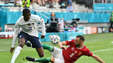 Barcelona winger Ousmane Dembele playing for France against Hungary during their UEFA EURO 2020 Group F match. (Photo by TIBOR ILLYES/POOL/AFP via Getty Images)