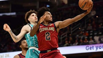 Oct 22, 2021; Cleveland, Ohio, USA; Cleveland Cavaliers guard Collin Sexton (2) drives to the basket against Charlotte Hornets guard LaMelo Ball (2) during the second half at Rocket Mortgage FieldHouse. Mandatory Credit: Ken Blaze-USA TODAY Sports
