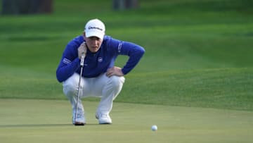 Aug 7, 2020; San Francisco, California, USA; Robert Macintyre lines up a putt on the 12th hole during the second round of the 2020 PGA Championship golf tournament at TPC Harding Park. Mandatory Credit: Kyle Terada-USA TODAY Sports