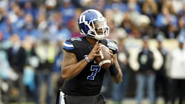 Dec 27, 2014; El Paso, TX, USA; Duke Blue Devils quarterback Anthony Boone (7) drops back to pass the ball against the Arizona State Sun Devils in the 2014 Sun Bowl at Sun Bowl Stadium. Mandatory Credit: Ivan Pierre Aguirre-USA TODAY Sports