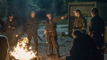 Norman Reedus as Daryl Dixon, Ritchie Coster as Pope, Eric LeBlanc as Powell, Michael Shenefelt as Bossie, Ethan McDowell as Washington in The Walking Dead Season 11, Episode 4 - Photo Credit: Josh Stringer/AMC