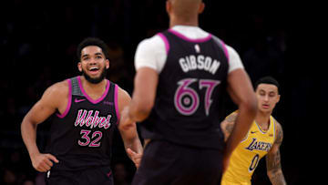 LOS ANGELES, CALIFORNIA - JANUARY 24: Karl-Anthony Towns #32 of the Minnesota Timberwolves. (Photo by Harry How/Getty Images)