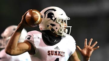 Summit's Destin Wade (1) passes against Knoxville Central in the Class 5A championship at Tucker Stadium in Cookeville, Tenn., Friday, Dec. 6, 2019.Dsc5296