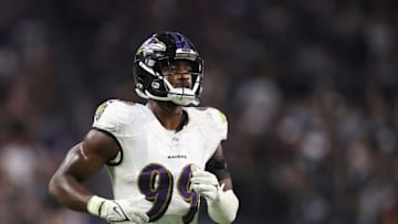 LAS VEGAS, NEVADA - SEPTEMBER 13: Linebacker Odafe Oweh #99 of the Baltimore Ravens during the NFL game against the Las Vegas Raiders at Allegiant Stadium on September 13, 2021 in Las Vegas, Nevada. The Raiders defeated the Ravens 33-27 in overtime. (Photo by Christian Petersen/Getty Images)