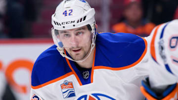 MONTREAL, QC - FEBRUARY 05: Edmonton Oilers left wing Anton Slepyshev (42) waits for play to begin during the first period of the NHL regular season game between the Edmonton Oilers and the Montreal Canadiens on February 05, 2017, at the Bell Centre in Montreal, QC (Photo by Vincent Ethier/Icon Sportswire via Getty Images)