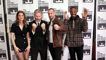 CHICAGO, ILLINOIS - OCTOBER 18: Sarah Brooks, Travis Stevens, Phil 'CM Punk' Brooks, and Travis Delgado attend the red carpet Premiere of "Girl on the Third Floor" at the Chicago International Film Festival on October 18, 2019 in Chicago, Illinois. (Photo by Robin Marchant/Getty Images for Queensbury Pictures / Dark Sky Films)