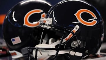 Aug 24, 2012; East Rutherford, NJ, USA; Chicago Bears helmets during the second half against the New York Giants at Metlife Stadium. The Bears won the game 20-17 Mandatory Credit: Joe Camporeale-USA TODAY Sports