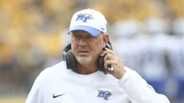 IOWA CITY, IOWA- SEPTEMBER 28: Head coach Rick Stockstill of the Middle Tennessee Blue Raiders walks the sidelines in the first half against the Iowa Hawkeyes, on September 28, 2019 at Kinnick Stadium in Iowa City, Iowa. (Photo by Matthew Holst/Getty Images)