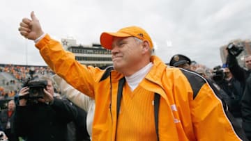 NASHVILLE, TN - NOVEMBER 22: Head coach Phillip Fulmer of the Tennessee Volunteers gives a thumbs up after winning the game against the Vanderbilt Commodores at Vanderbilt Stadium on November 22, 2008 in Nashville, North Carolina. (Photo by Kevin C. Cox/Getty Images)