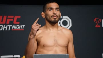 LAS VEGAS, NV - FEBRUARY 24: Victor Martinez weighs in ahead of their UFC Vegas 70 bout at the UFC APEX in Las Vegas, NV on February 24, 2023. (Photo by Amy Kaplan/Icon Sportswire)