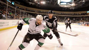 26 December 2015: Texas Stars forward Justin Dowling (10)is chased by Nikita Zadorov (6) during 5 - 4 loss to the San Antonio Rampage at the Cedar Park Center in Cedar Park, TX.(Photo by John Rivera/Icon Sportswire) (Photo by John Rivera/Icon Sportswire/Corbis via Getty Images)