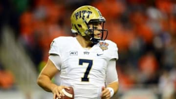 Dec 26, 2013; Detroit, MI, USA; Pittsburgh Panthers quarterback Tom Savage (7) during the Little Caesars Pizza Bowl against the Bowling Green Falcons at Ford Field. Pittsburgh Panthers defeated Bowling Green Falcons 30-27. Mandatory Credit: Andrew Weber-USA TODAY Sports