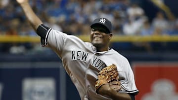 May 28, 2016; St. Petersburg, FL, USA; New York Yankees starting pitcher Michael Pineda (35) throws a pitch during the first inning against the Tampa Bay Rays at Tropicana Field. Mandatory Credit: Kim Klement-USA TODAY Sports