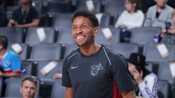 SACRAMENTO, CA - MARCH 14: Rodney McGruder #17 of the Miami Heat warms up against the Sacramento Kings on March 14, 2018 at Golden 1 Center in Sacramento, California. NOTE TO USER: User expressly acknowledges and agrees that, by downloading and or using this photograph, User is consenting to the terms and conditions of the Getty Images Agreement. Mandatory Copyright Notice: Copyright 2018 NBAE (Photo by Rocky Widner/NBAE via Getty Images)