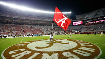 TUSCALOOSA, AL - SEPTEMBER 13: Big Al, mascot of the Alabama Crimson Tide, waves the flag after their 52-12 win over the Southern Miss Golden Eagles at Bryant-Denny Stadium on September 13, 2014 in Tuscaloosa, Alabama. (Photo by Kevin C. Cox/Getty Images)