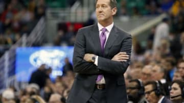 Dec 21, 2015; Salt Lake City, UT, USA; Phoenix Suns head coach Jeff Hornacek keeps an eye on the game in the first quarter against the Utah Jazz at vivint.SmartHome Arena Mandatory Credit: Jeff Swinger-USA TODAY Sports