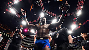 BUFFALO, NY - APRIL 08: Anthony Johnson reacts in his final moments in the Octagon after announcing his retirement from MMA following his submission loss to Daniel Cormier in their UFC light heavyweight championship bout during the UFC 210 event at the KeyBank Center on April 8, 2017 in Buffalo, New York. (Photo by Jeff Bottari/Zuffa LLC/Zuffa LLC via Getty Images)