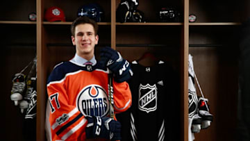 CHICAGO, IL - JUNE 24: Kirill Maximov, 146th overall pick of the Edmonton Oilers, poses for a portrait during the 2017 NHL Draft at United Center on June 24, 2017 in Chicago, Illinois. (Photo by Jeff Vinnick/NHLI via Getty Images)