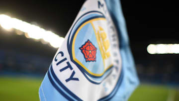 MANCHESTER, ENGLAND - JANUARY 14: A corner flag with the Manchester City logo is seen inside the stadium prior to the Premier League match between Manchester City and Wolverhampton Wanderers at Etihad Stadium on January 14, 2019 in Manchester, United Kingdom. (Photo by Michael Regan/Getty Images)