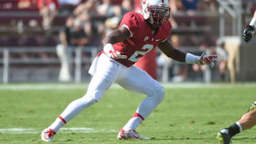 September 13, 2014; Stanford, CA, USA; Stanford Cardinal cornerback Wayne Lyons (2) defends during the third quarter against the Army Black Knights at Stanford Stadium. Mandatory Credit: Kyle Terada-USA TODAY Sports