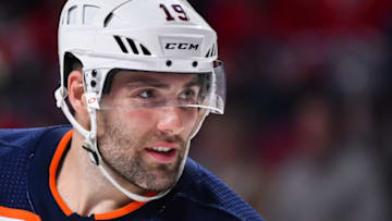 MONTREAL, QC - DECEMBER 09: Patrick Maroon #19 of the Edmonton Oilers looks on against the Montreal Canadiens during the NHL game at the Bell Centre on December 9, 2017 in Montreal, Quebec, Canada. The Edmonton Oilers defeated the Montreal Canadiens 6-2. (Photo by Minas Panagiotakis/Getty Images)