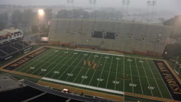 WINSTON-SALEM, NC - SEPTEMBER 01: A general view during a rainstorm prior to the game between the Tulane Green Wave and the Wake Forest Demon Deacons at BB&T Field on September 1, 2016 in Winston-Salem, North Carolina. (Photo by Lance King/Getty Images)