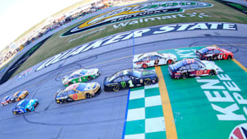 SPARTA, KENTUCKY - JULY 13: Daniel Suarez, driver of the #41 Haas Automation Ford, takes the checkered flag to start the Monster Energy NASCAR Cup Series Quaker State 400 Presented by Walmart at Kentucky Speedway on July 13, 2019 in Sparta, Kentucky. (Photo by Daniel Shirey/Getty Images)